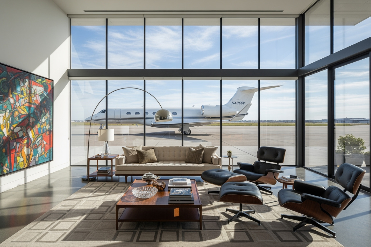 Interior of John Travolta's home with plane view - where does john travolta live