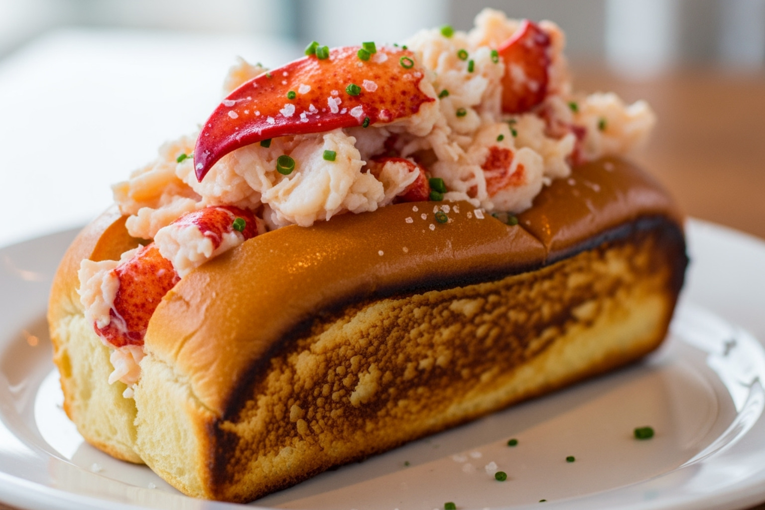 Classic lobster roll overflowing with meat in a toasted bun - what food is boston known for
