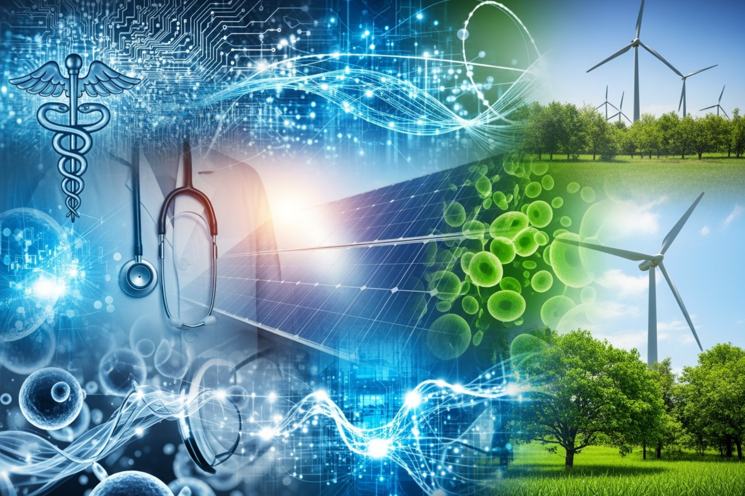 dynamic collage representing the technology, healthcare, and green energy sectors. - latest jobs news by newsarena.tech