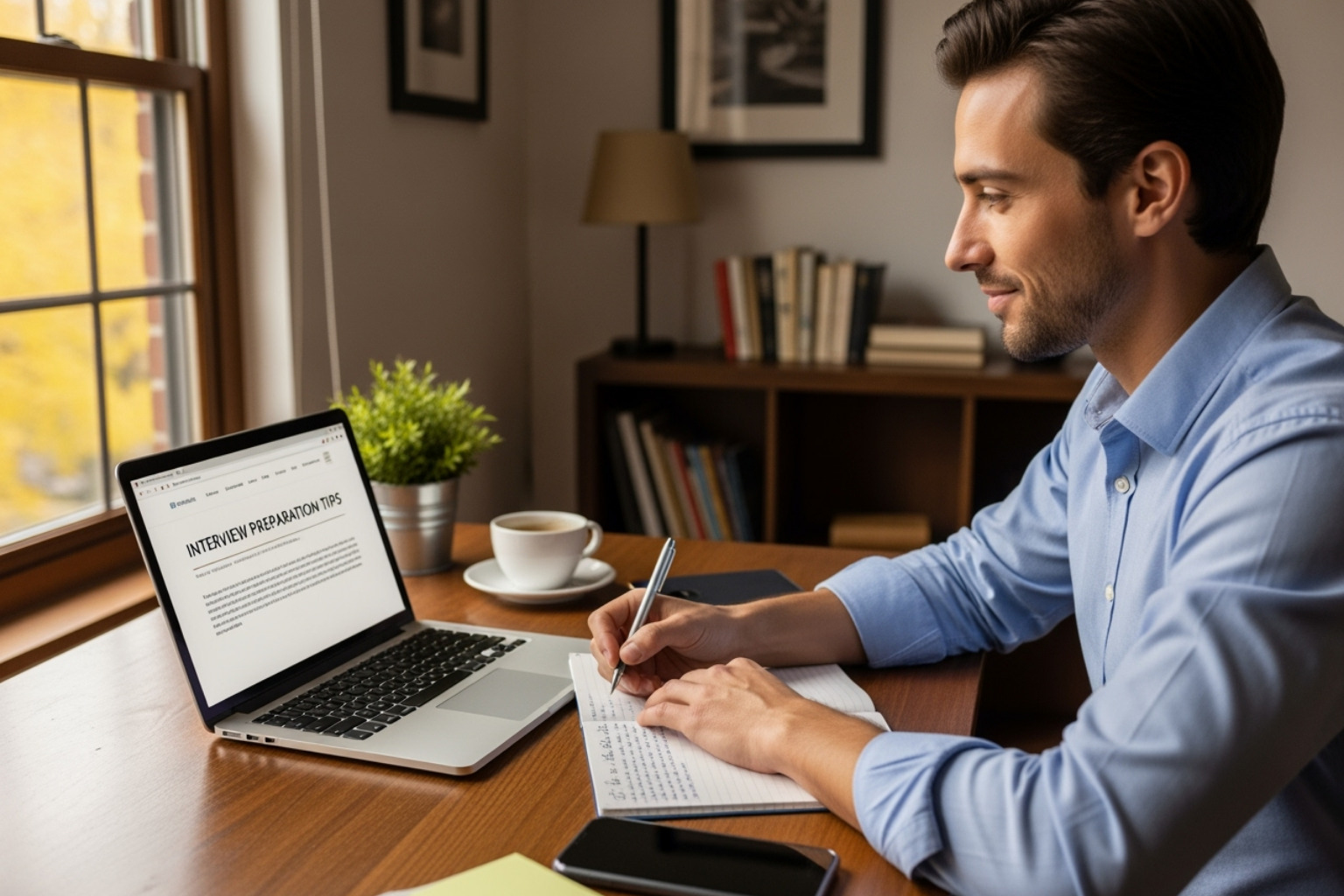 person successfully preparing for an interview using tips from their laptop, with a look of confidence. - latest jobs news by newsarena.tech