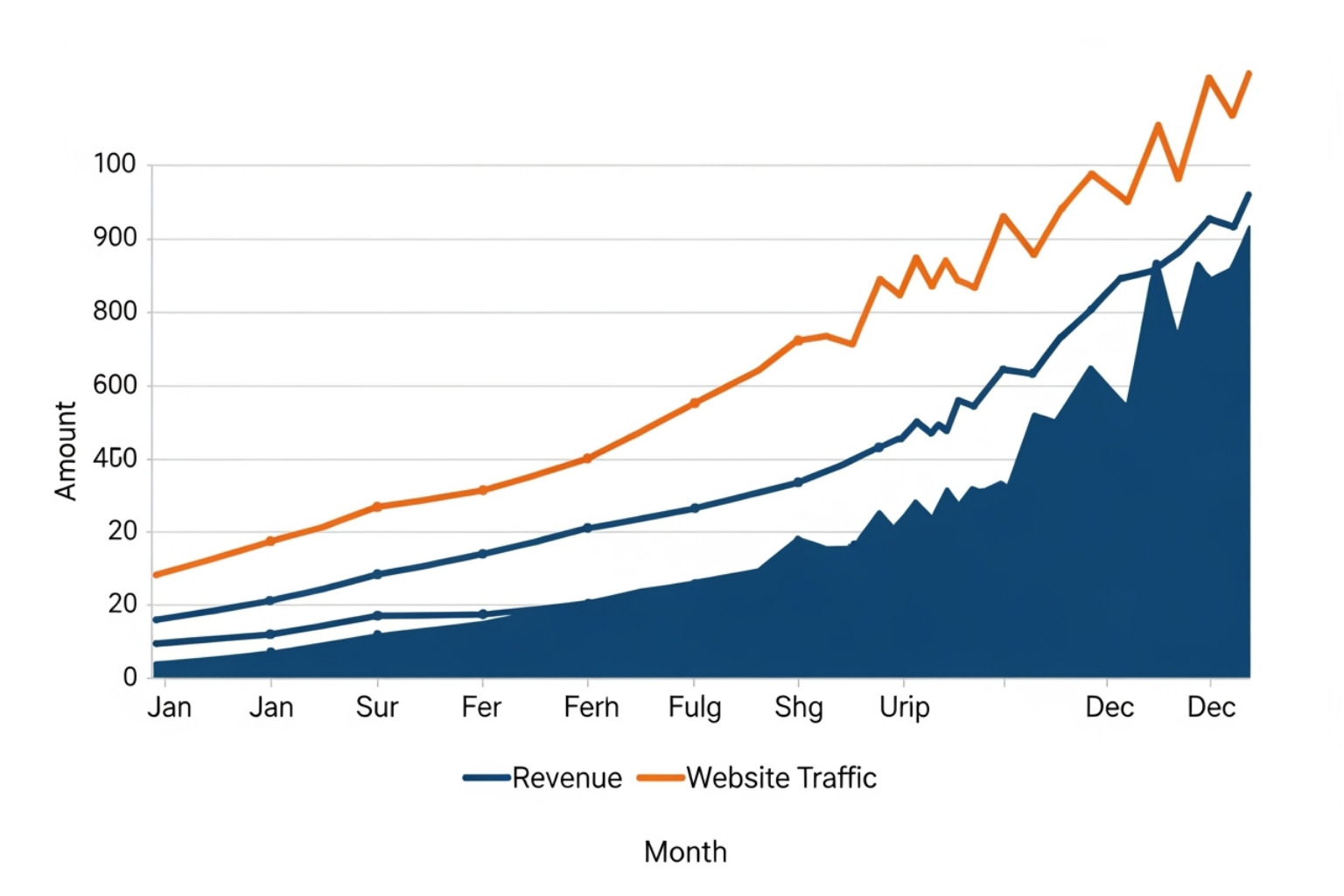A 12-month growth chart showing an upward trend in revenue and website traffic. - digital marketing for small businesses by garage2global
