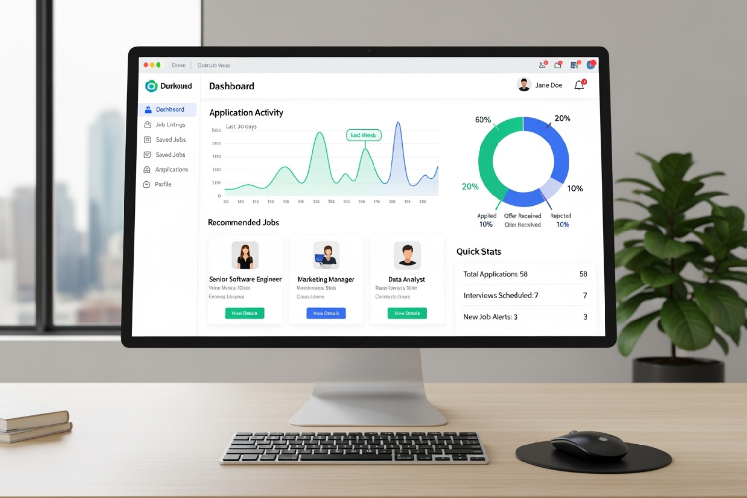 NewsArena.tech platform dashboard on a screen - latest jobs news by newsarena.tech