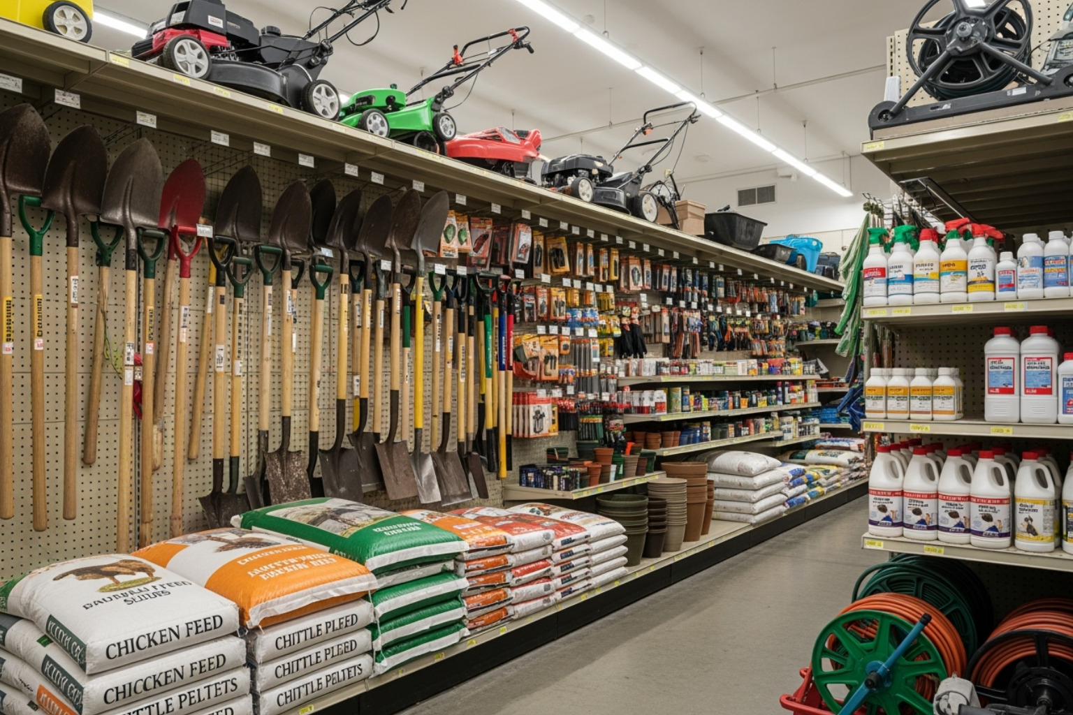 Tractor Supply store aisle with neatly organized products - tractor supply sales associate job description