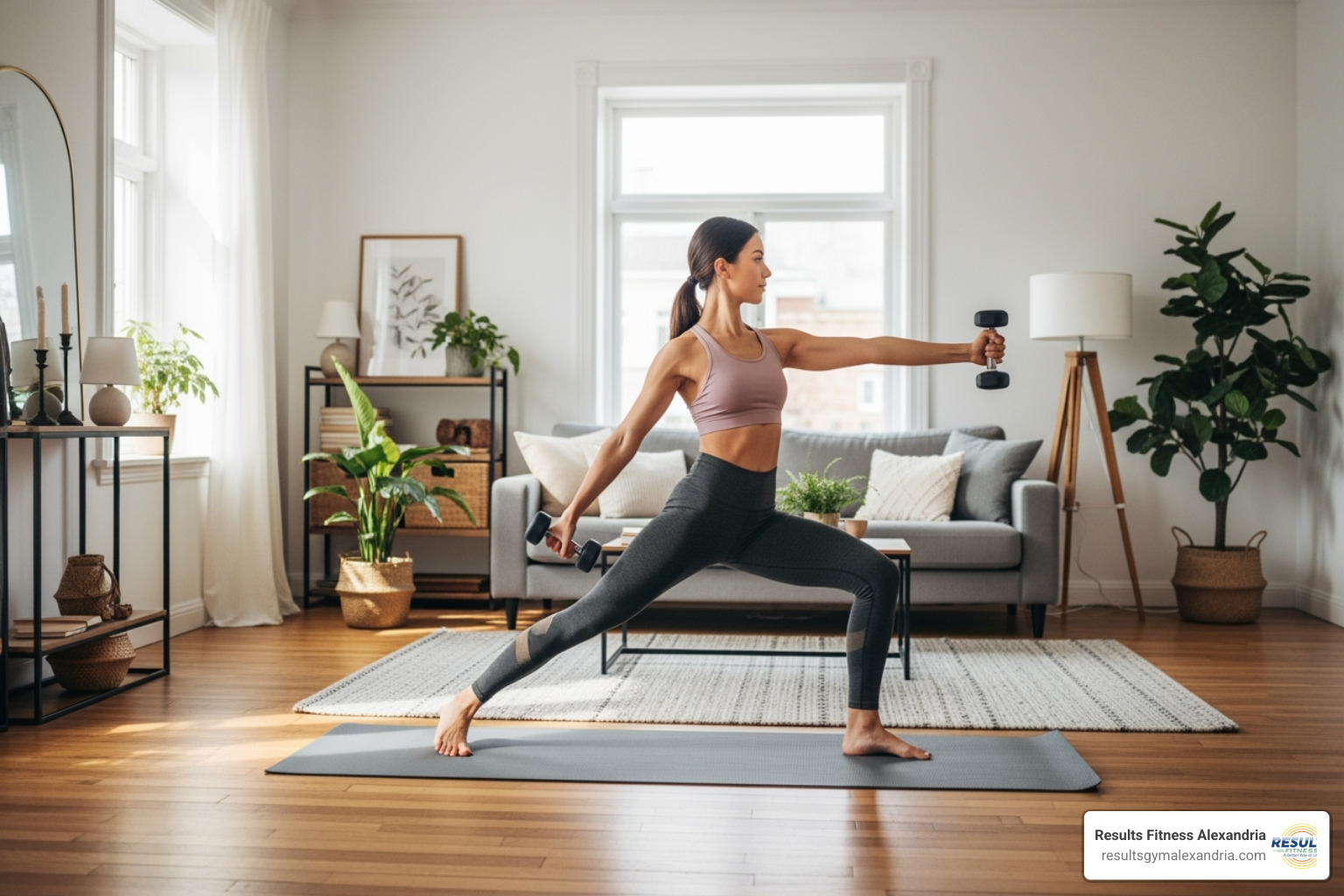 image of a person doing a Pilates exercise at home with dumbbells - pilates circuit class image of a person doing a Pilates exercise at home with dumbbells - pilates circuit class