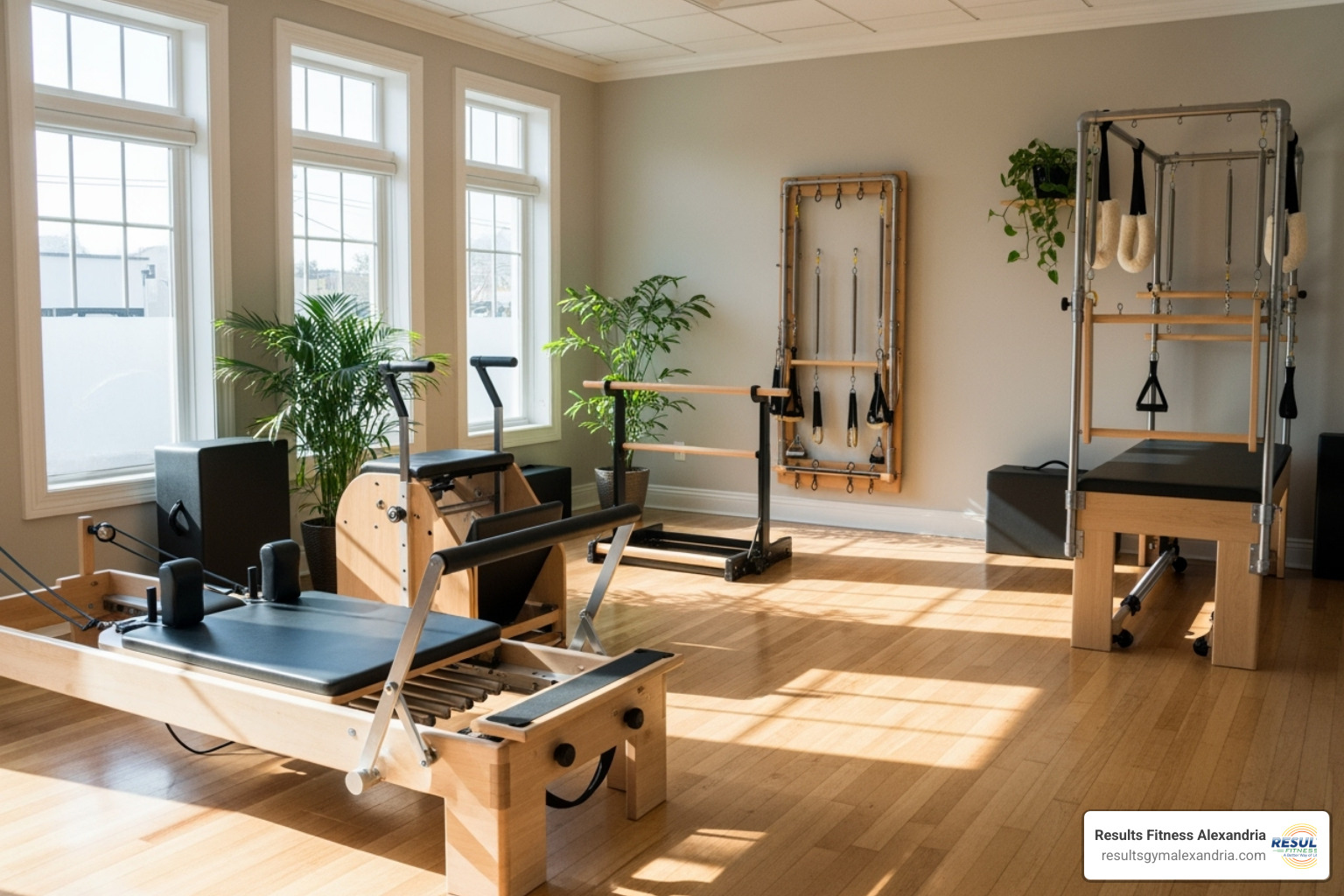 image of various Pilates equipment like the Reformer and Wunda Chair - pilates circuit class image of various Pilates equipment like the Reformer and Wunda Chair - pilates circuit class