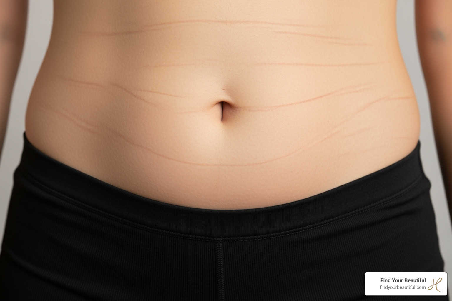 Image showing the typical area of skin laxity suitable for a mini tummy tuck, highlighting the region below the navel - mini tummy tuck Image showing the typical area of skin laxity suitable for a mini tummy tuck, highlighting the region below the navel - mini tummy tuck