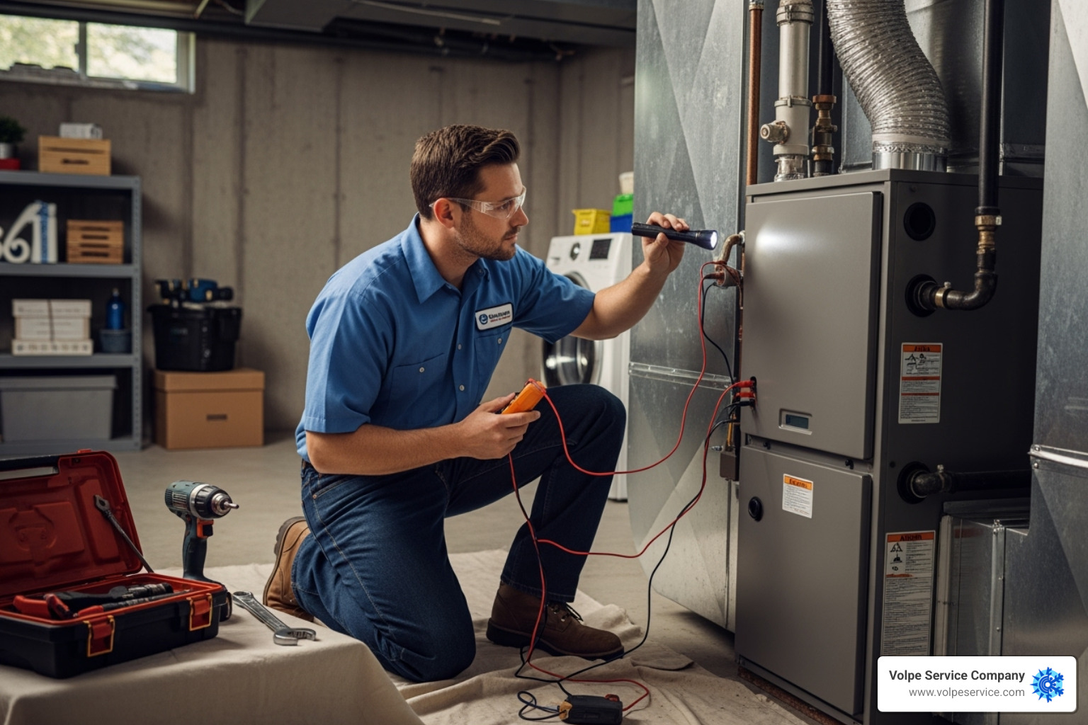 certified HVAC technician inspecting a furnace - furnace fan not working