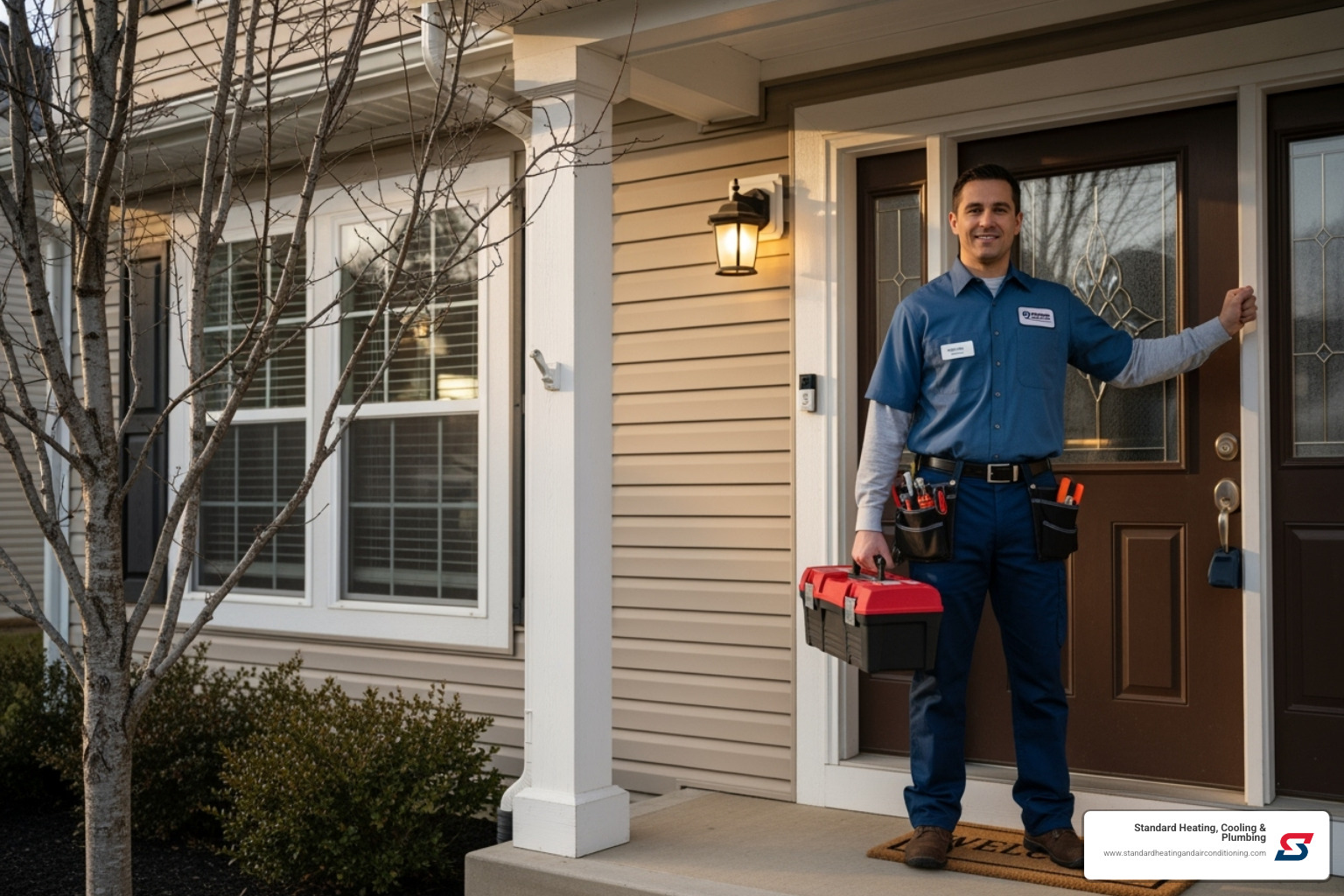 Technician arriving for emergency furnace service - emergency furnace service