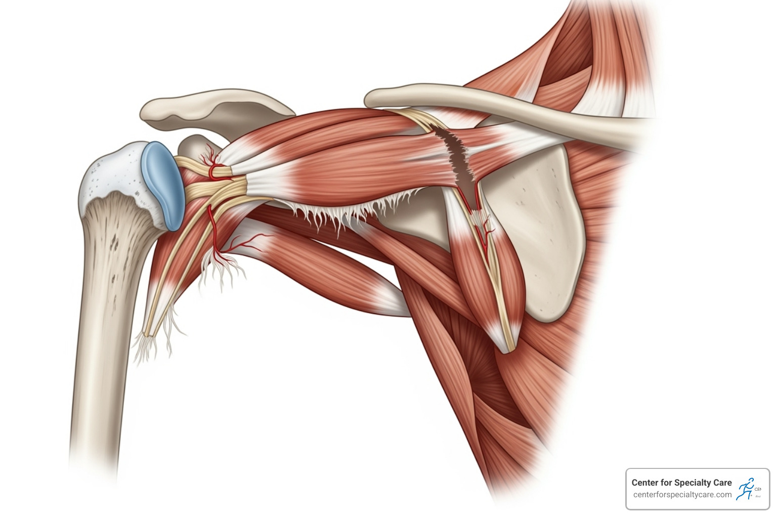 illustration of partial vs full thickness supraspinatus tear - supraspinatus tear