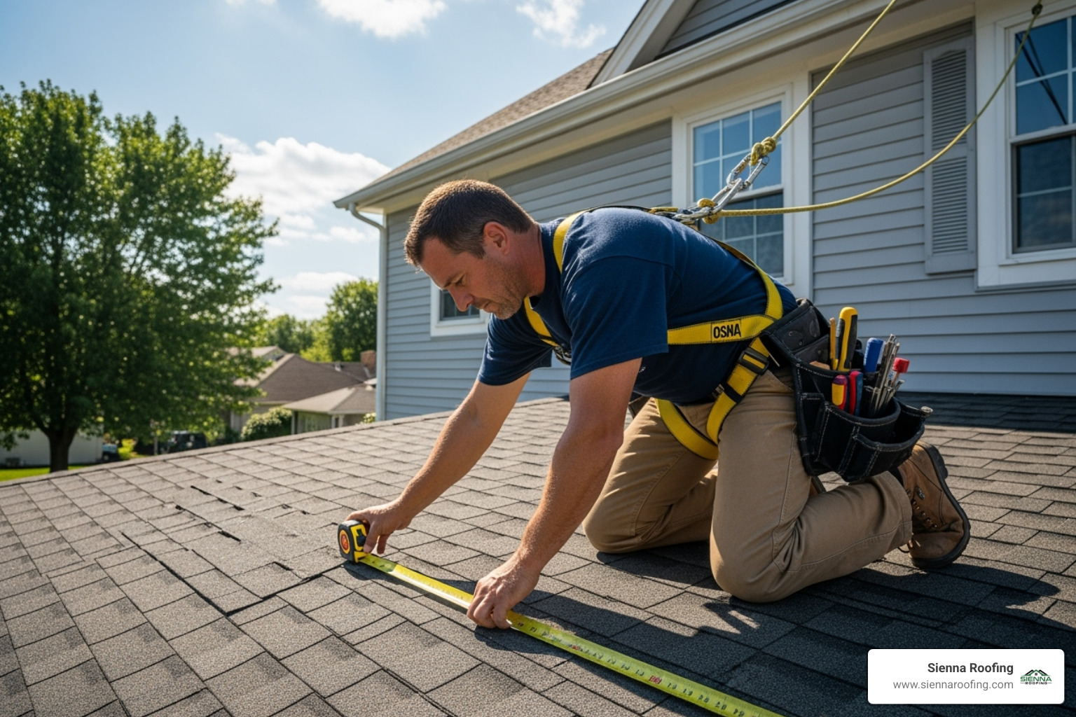 roofer measuring a roof - roof installation cost
