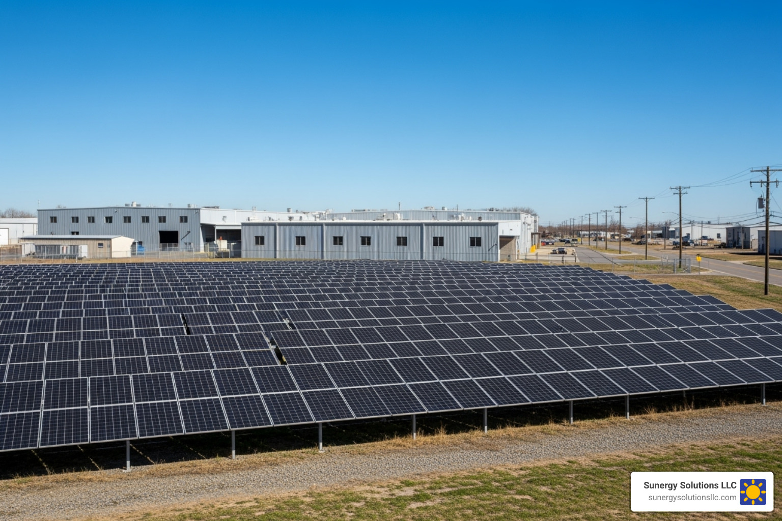 A ground-mounted solar array on a large commercial property in the US - commercial solar energy solutions A ground-mounted solar array on a large commercial property in the US - commercial solar energy solutions