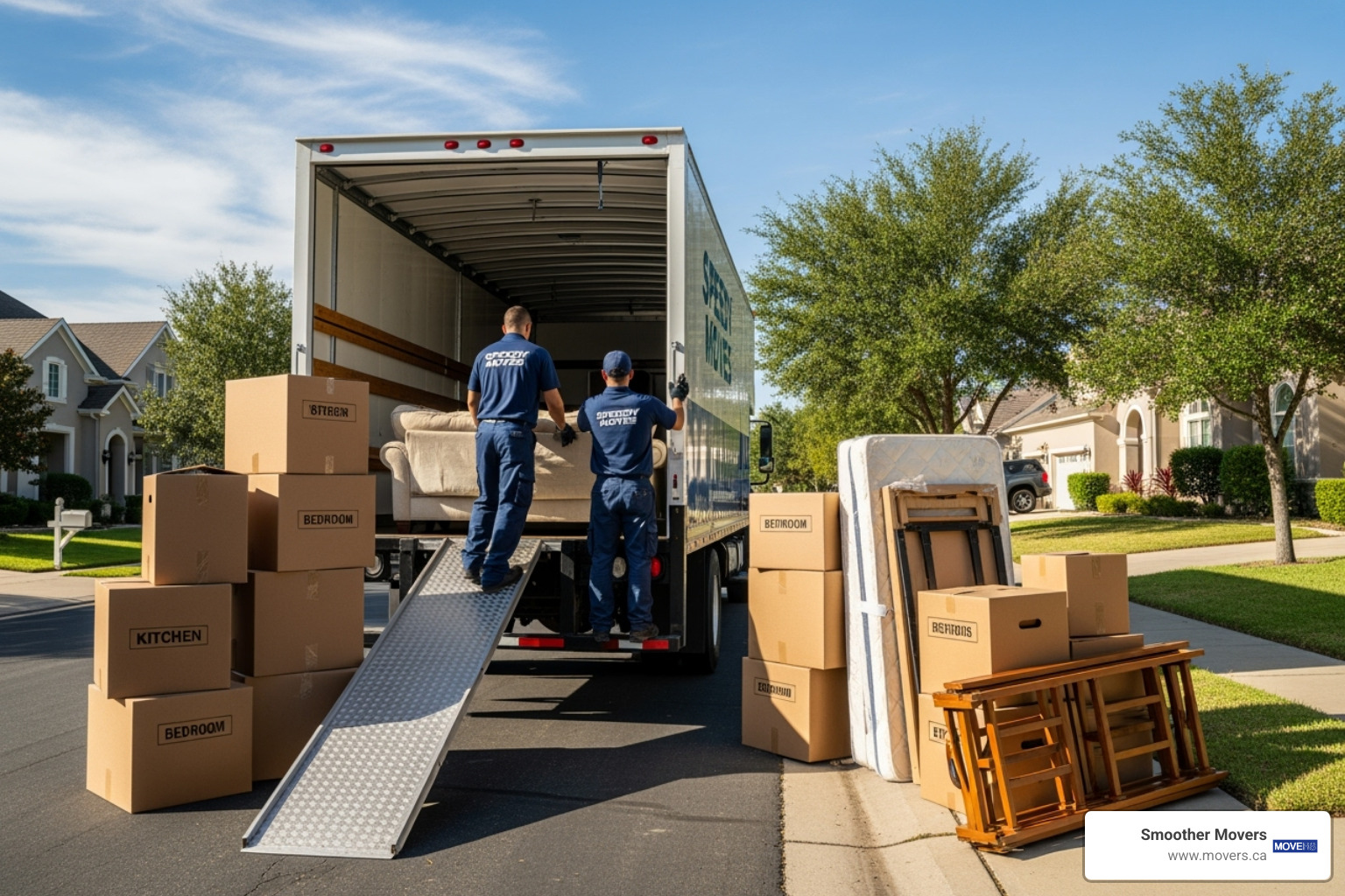 Movers carefully loading items into a truck - long distance moving experts