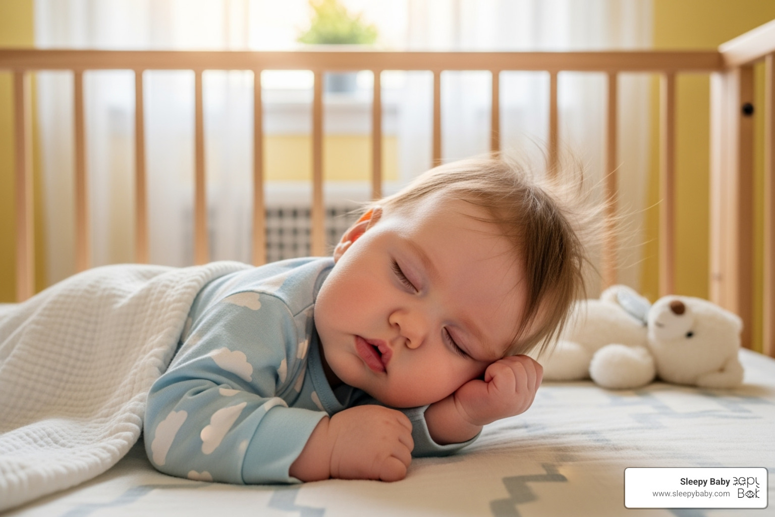 A 6-month-old sleeping peacefully in a crib - how much nap time for 6 month old