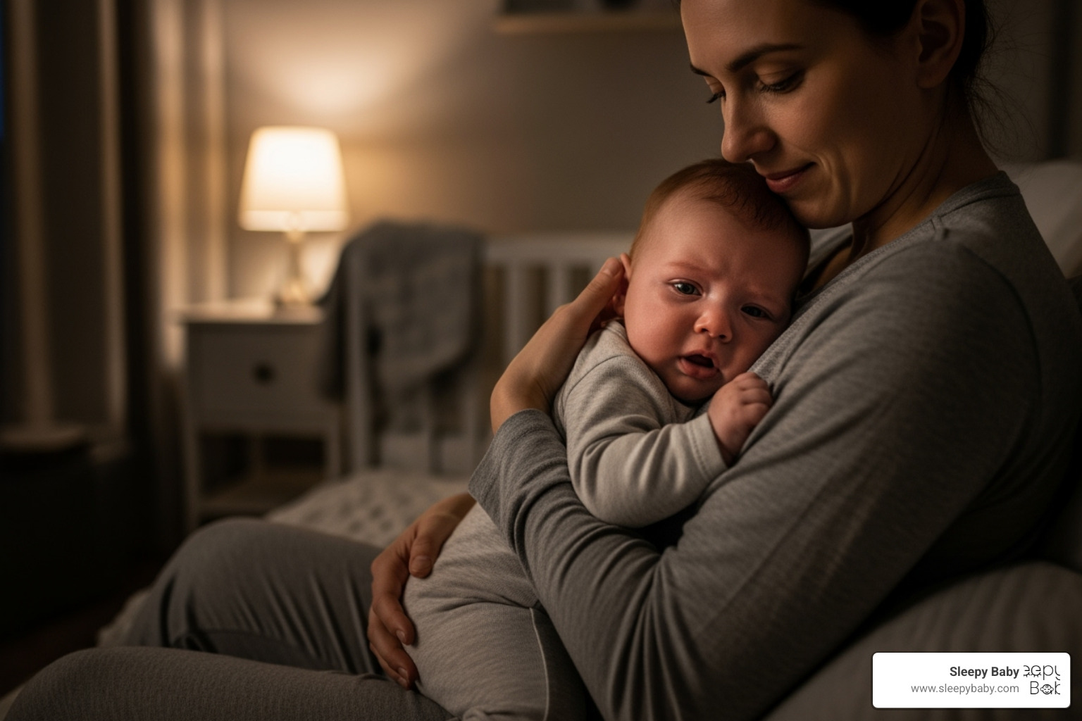 Parent comforting a fussy 6-month-old at night - how much nap time for 6 month old