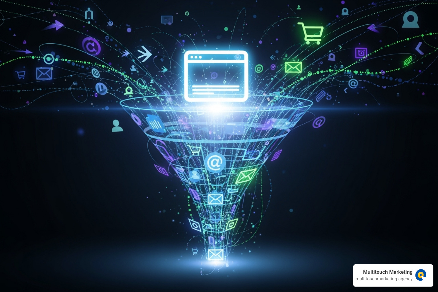 Marketing funnel with website at core - website design management Marketing funnel with website at core - website design management