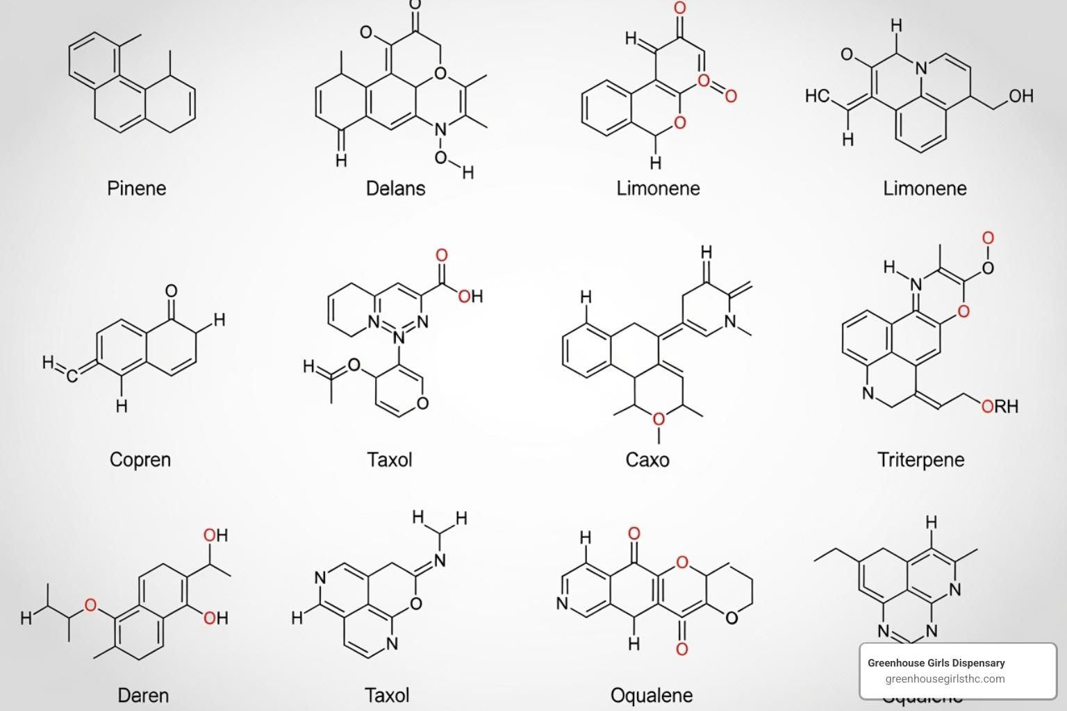Different terpene molecule structures - how to read cannabis lab test results
