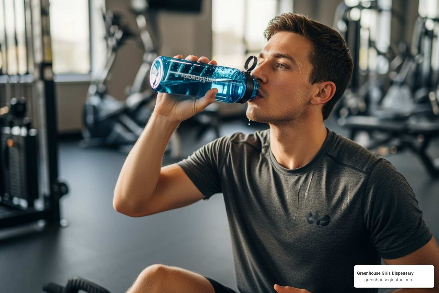a person drinking water and exercising - how long does delta 9 gummies stay in your system