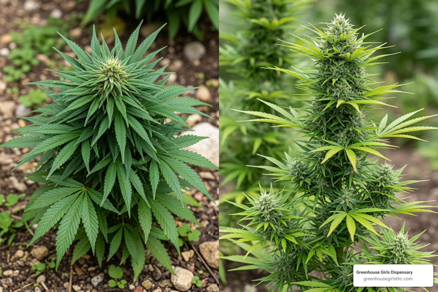 Indica vs. Sativa plant morphology - Different hemp strains