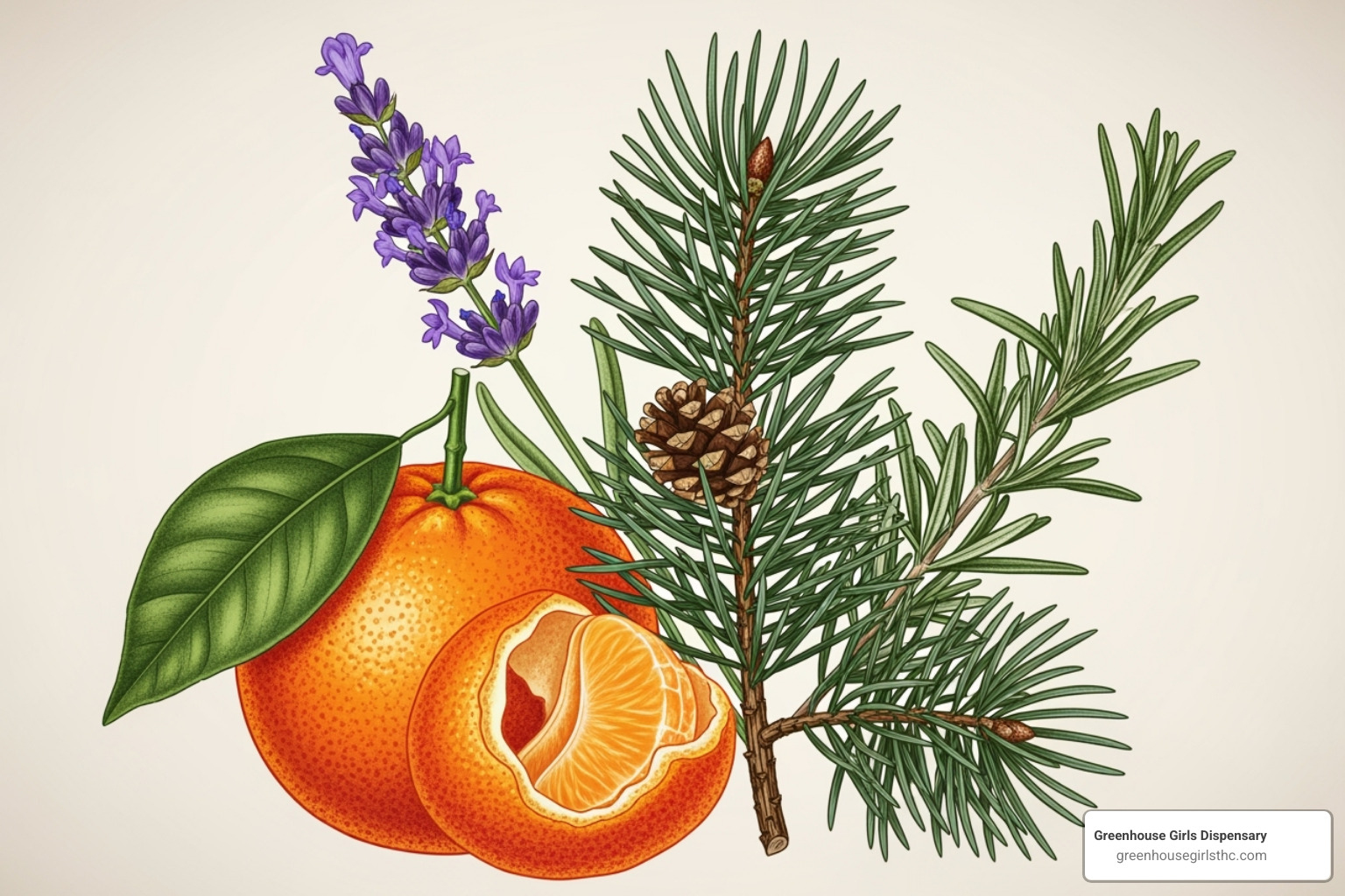 Molecular structures of common terpenes with corresponding plants - Different hemp strains