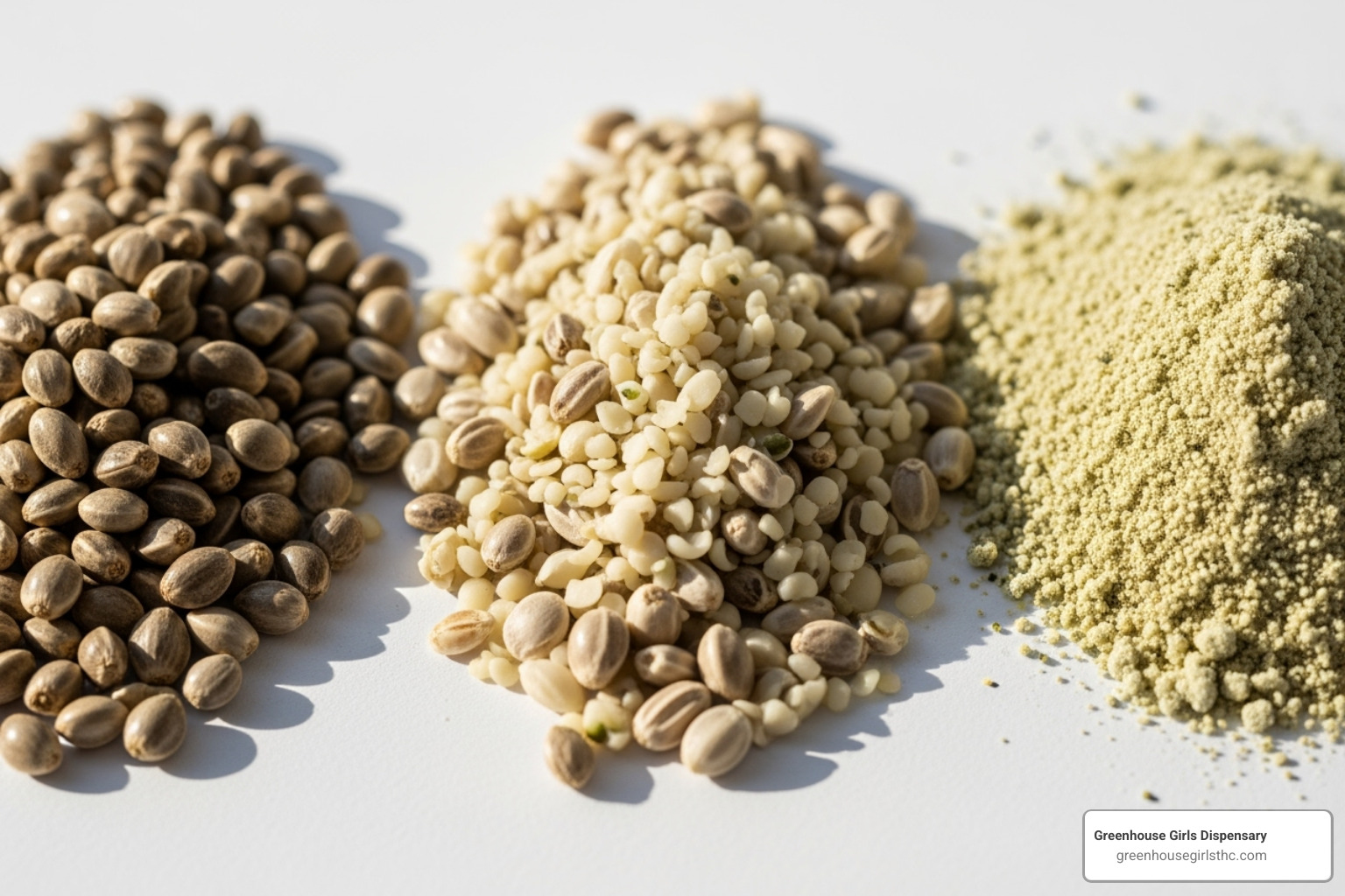 whole hemp seeds, dehulled hemp hearts, and hemp protein powder - Sustainable hemp farming