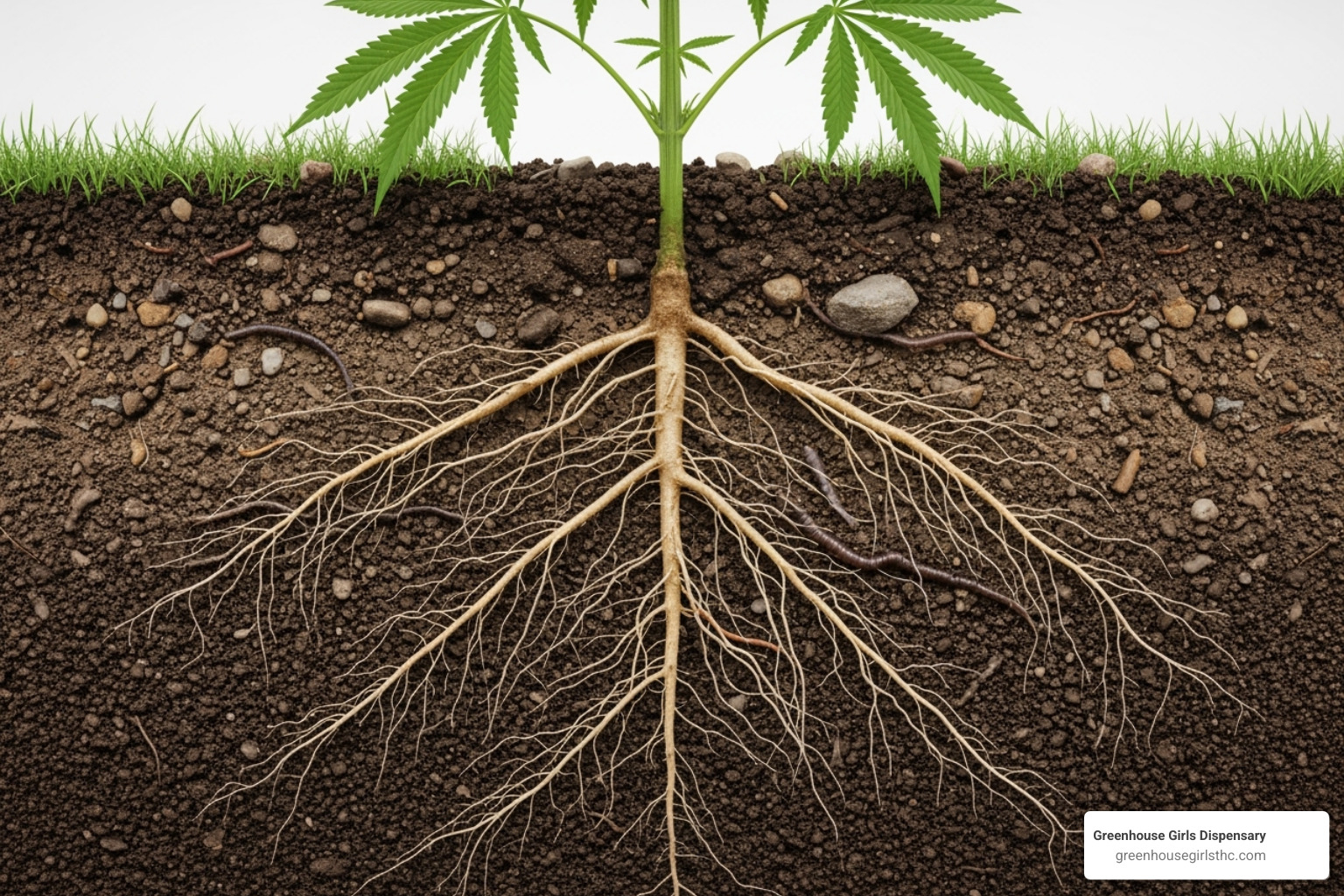 hemp's deep root system in a soil cross-section - Sustainable hemp farming