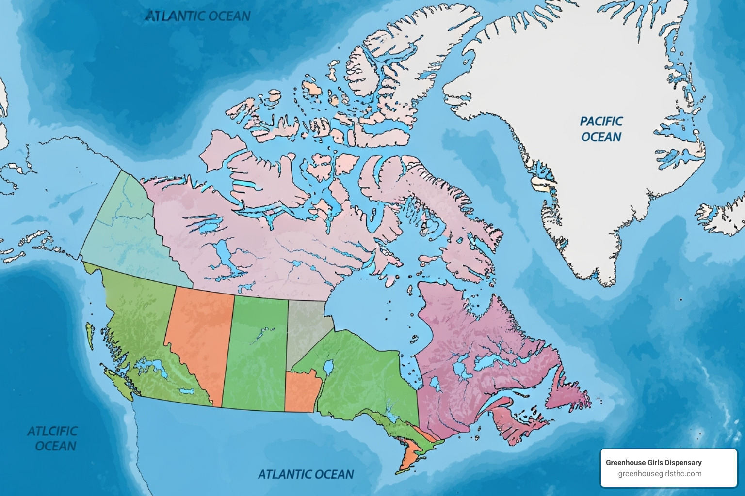 Map of Canada highlighting provinces and territories - legal recreational cannabis