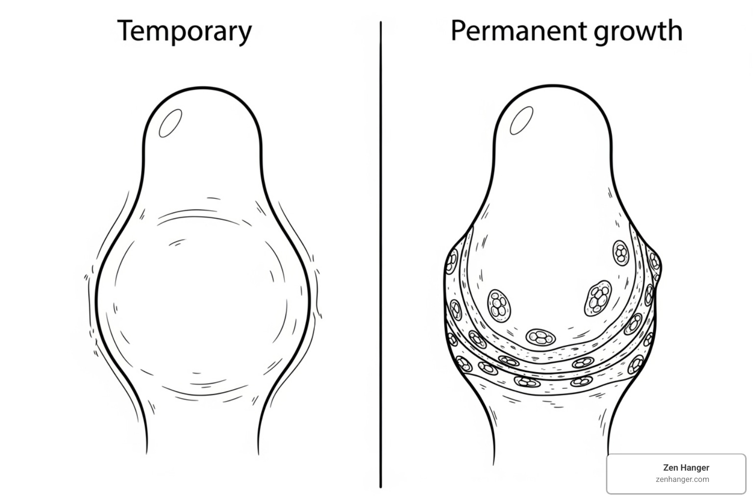 image illustrating the difference between temporary expansion and permanent tissue growth - Long term gains