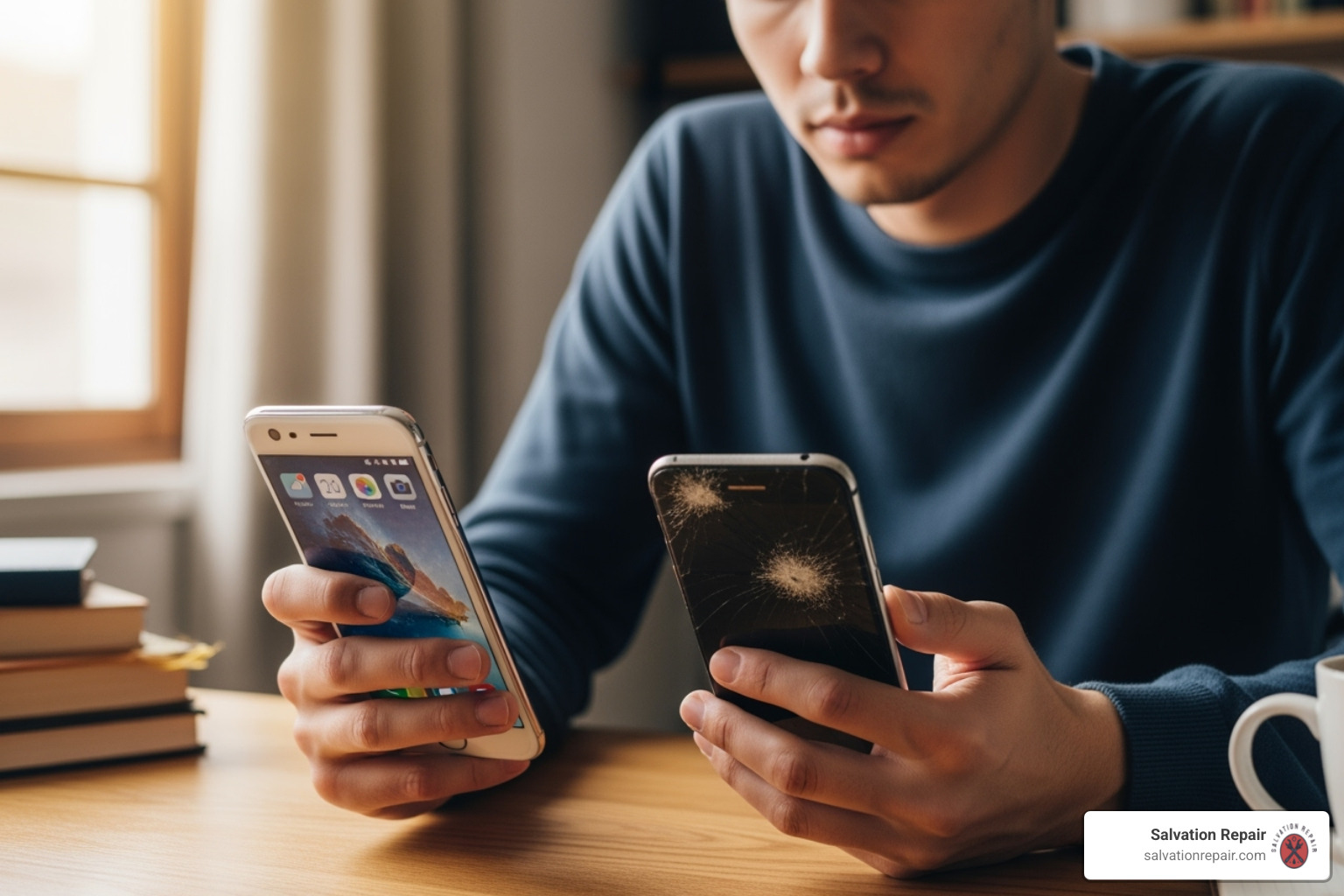 Person considering repair vs. replacement - Samsung cracked screen repair