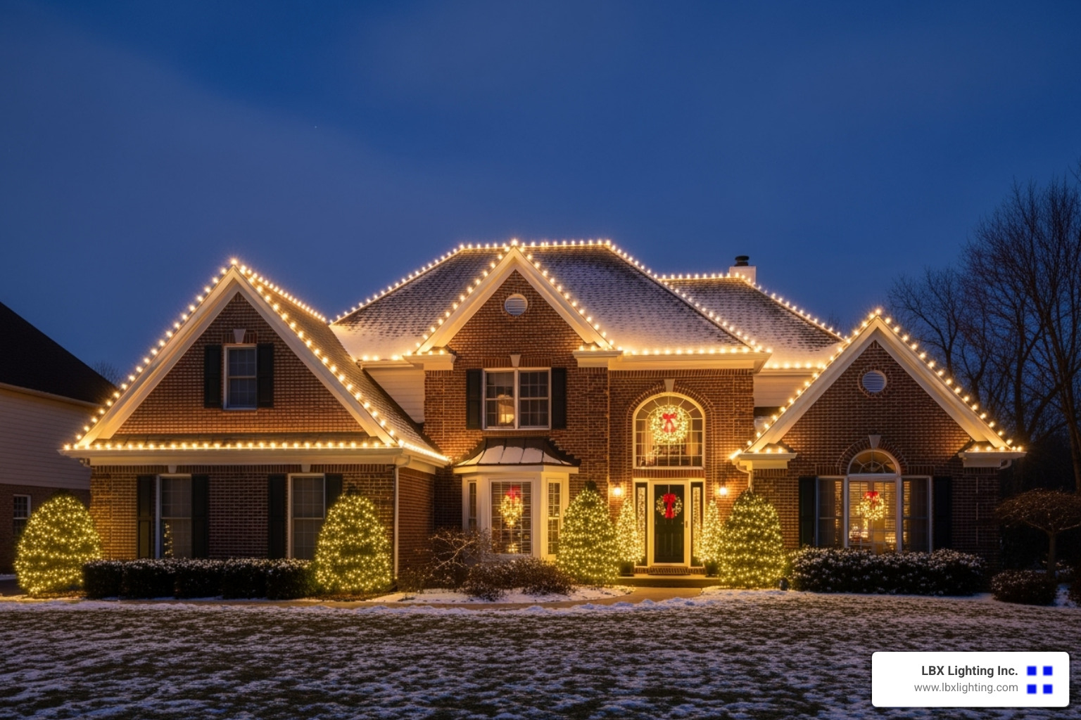residential home with classic roofline lighting - holiday light installation houston