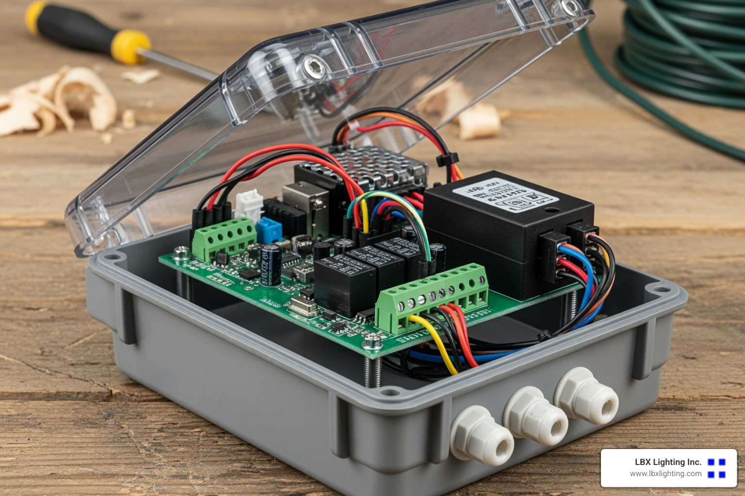 Weatherproof enclosure with controller and power supply - how to build a christmas light control system