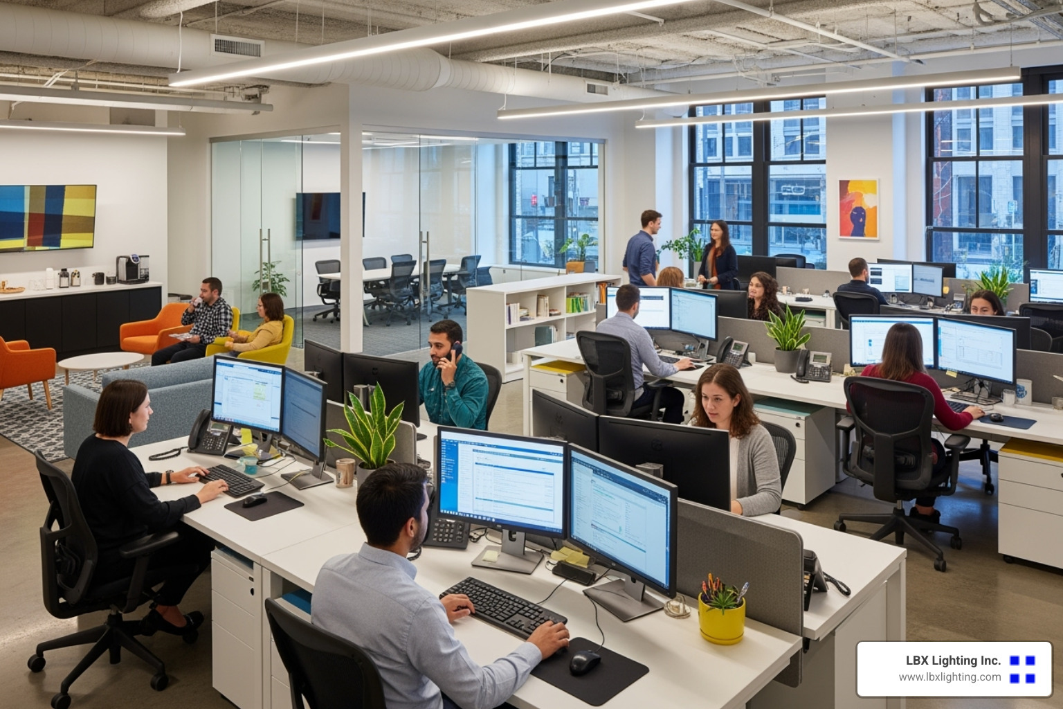 a vibrant, productive office space with excellent lighting - energy efficient lighting company