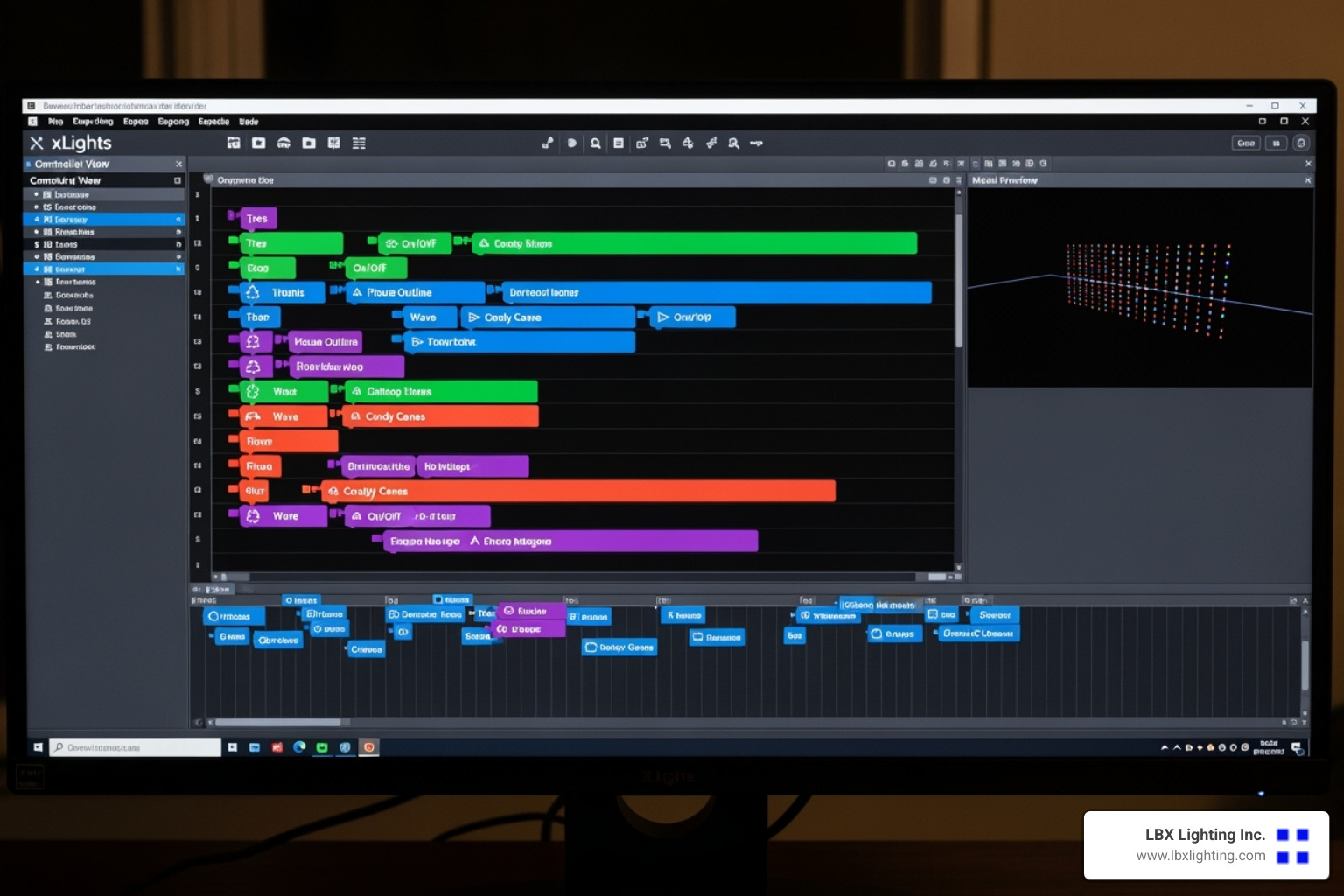 xLights software interface with sequence timeline - how to build a christmas light control system