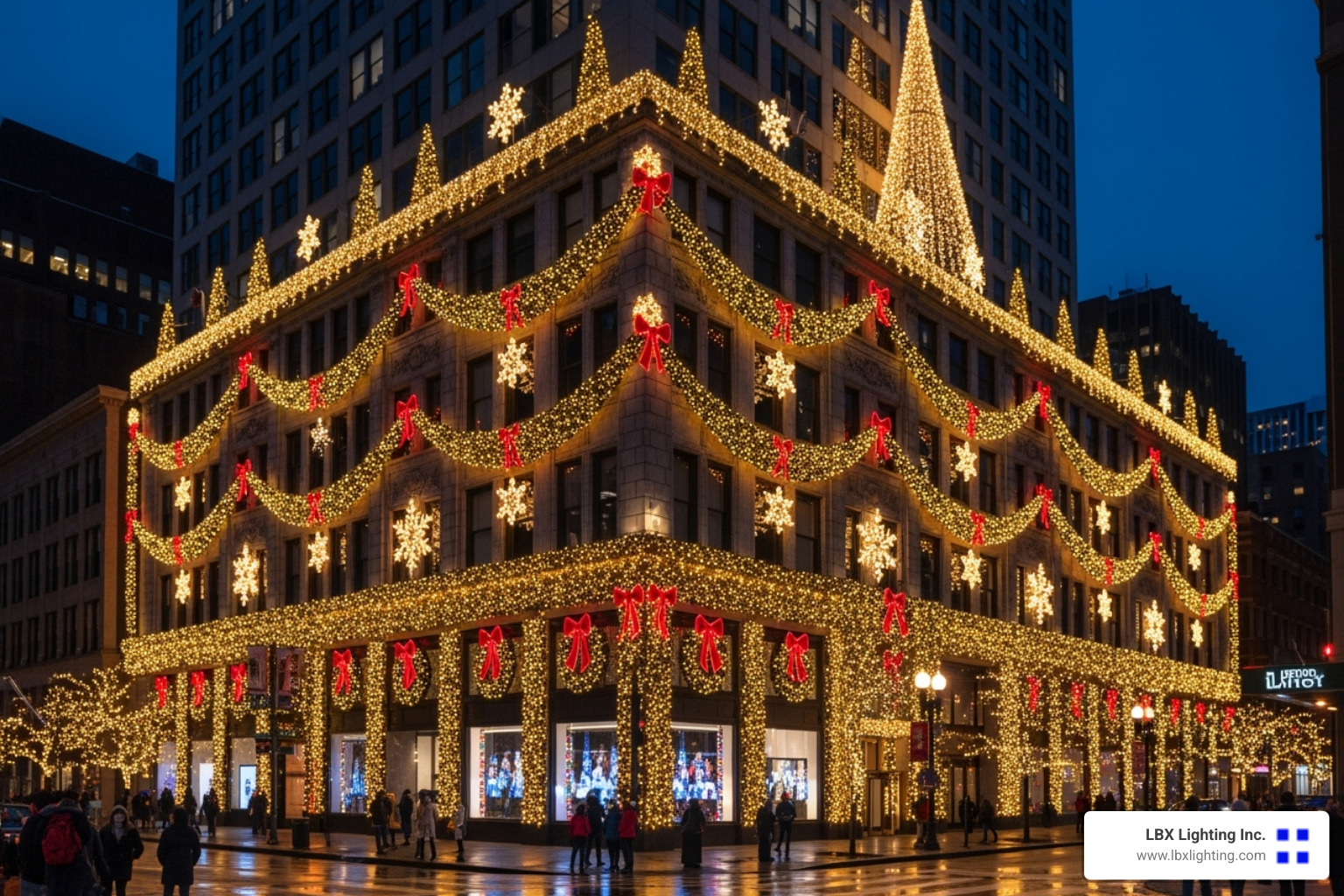 large, decorated commercial property - christmas light installation houston