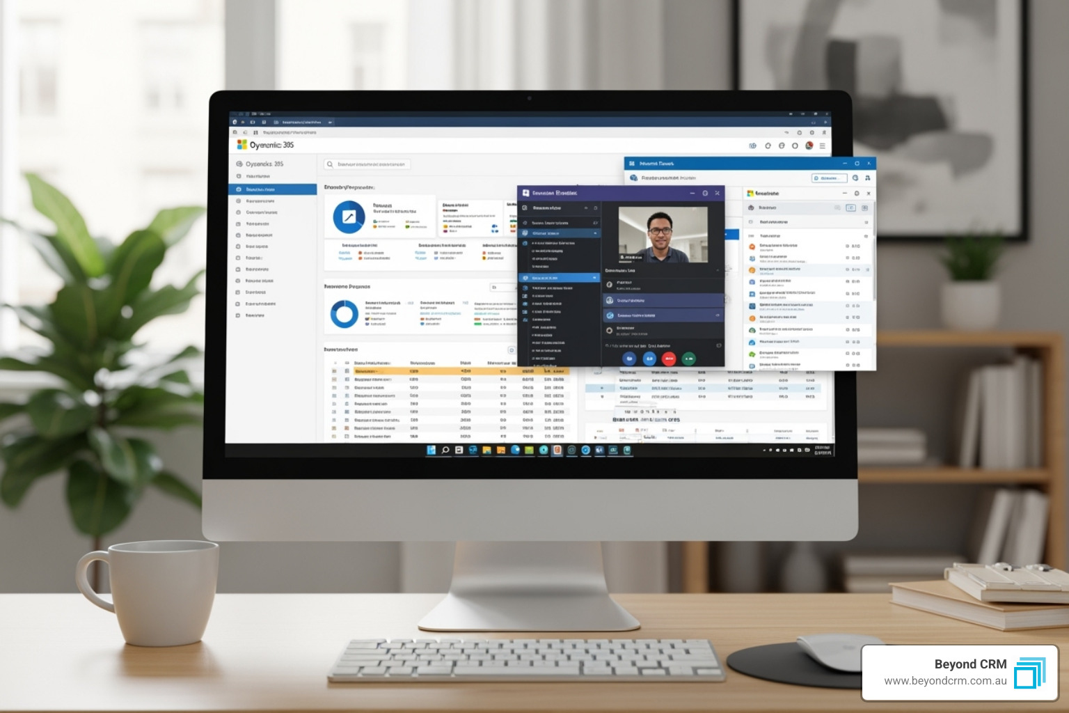Dynamics 365 integrated with Microsoft Teams and Outlook on a desktop screen - dynamics 365 for enterprises