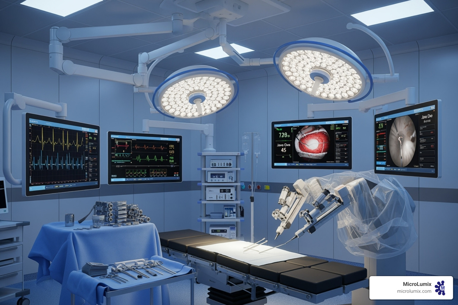 high-tech operating room with integrated data displays - hospital safety technology high-tech operating room with integrated data displays - hospital safety technology