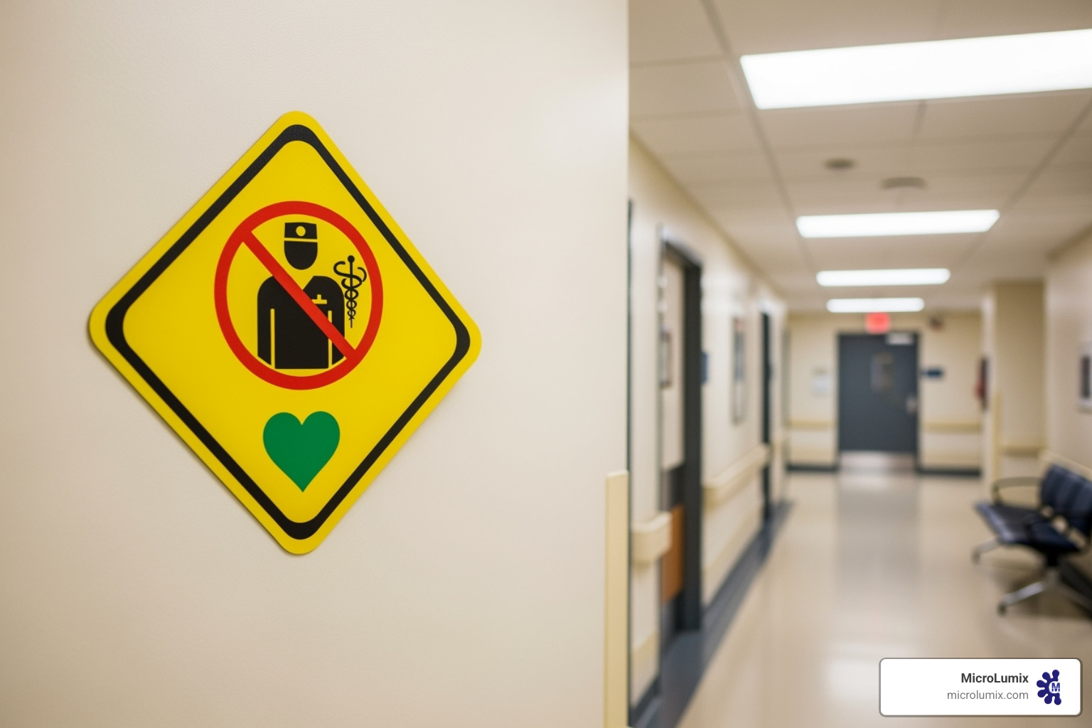 Warning sign in a hospital about respecting healthcare workers - Healthcare safety solutions
