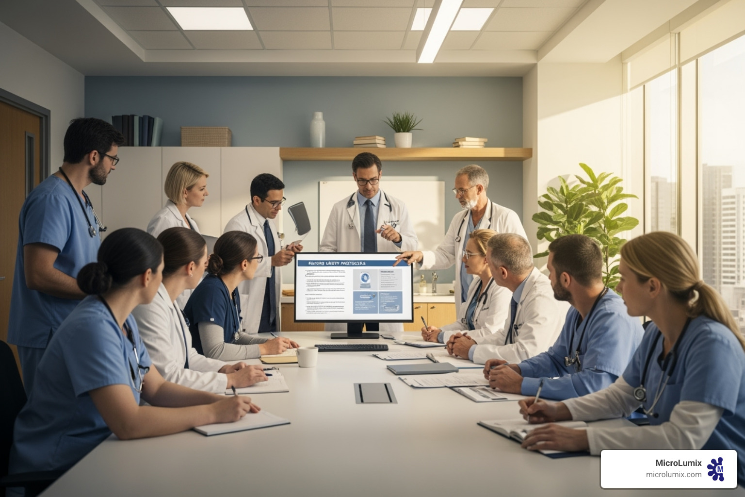 Collaborative meeting focused on safety protocols - Healthcare safety solutions