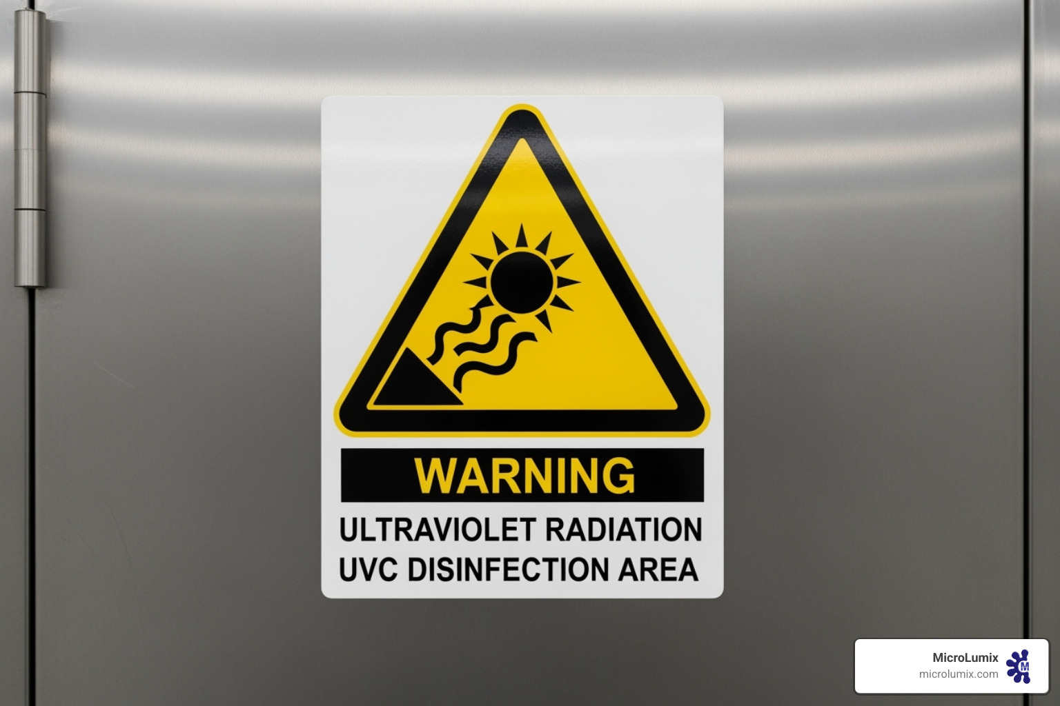 Safety signage for a room equipped with a UVC disinfection system - ultraviolet uvc light