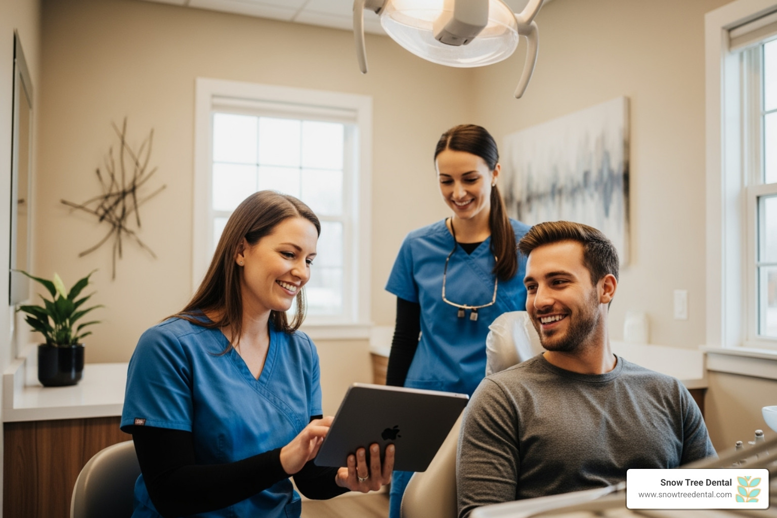 A friendly dental team interacting with a patient - Houston dental practice A friendly dental team interacting with a patient - Houston dental practice