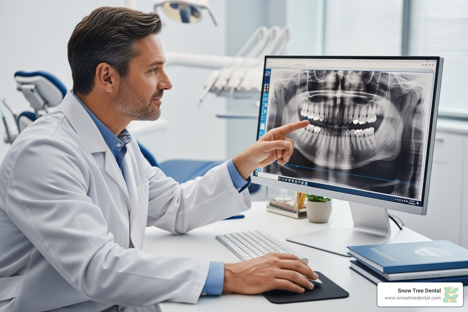 dentist reviewing x-ray - dental extractions Houston dentist reviewing x-ray - dental extractions Houston