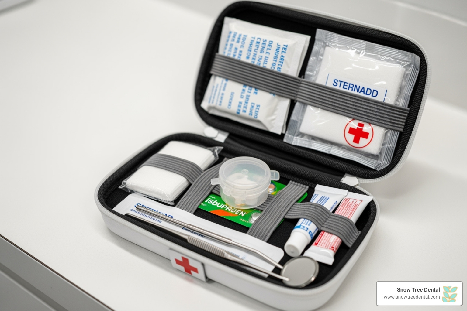 First-aid kit with dental items - 24 hour emergency dentist