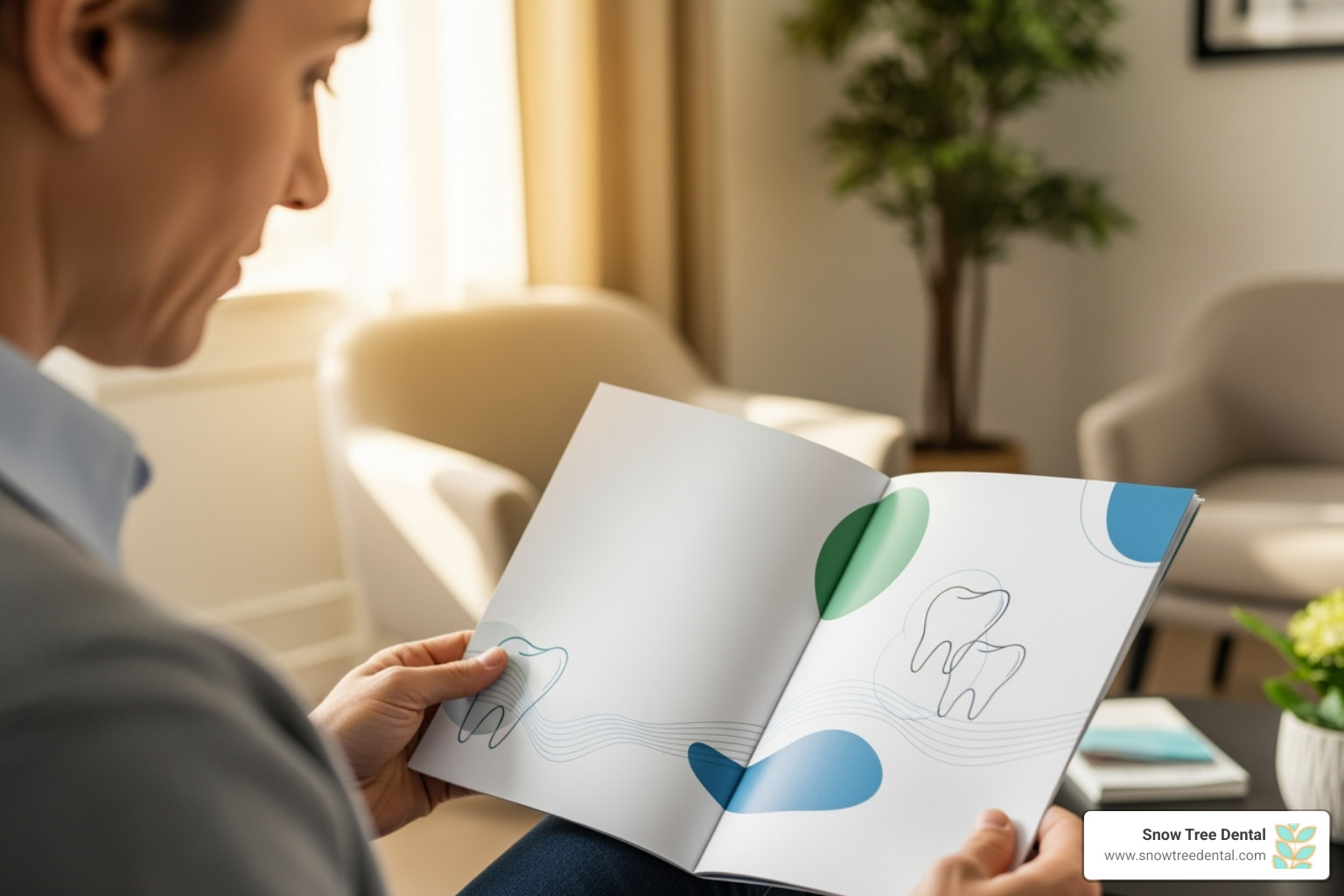 Person reviewing dental savings plan brochure - Discount dental plan Person reviewing dental savings plan brochure - Discount dental plan