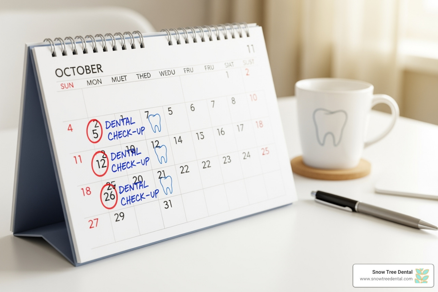 a calendar with regular dental check-ups marked - bad breath treatment a calendar with regular dental check-ups marked - bad breath treatment