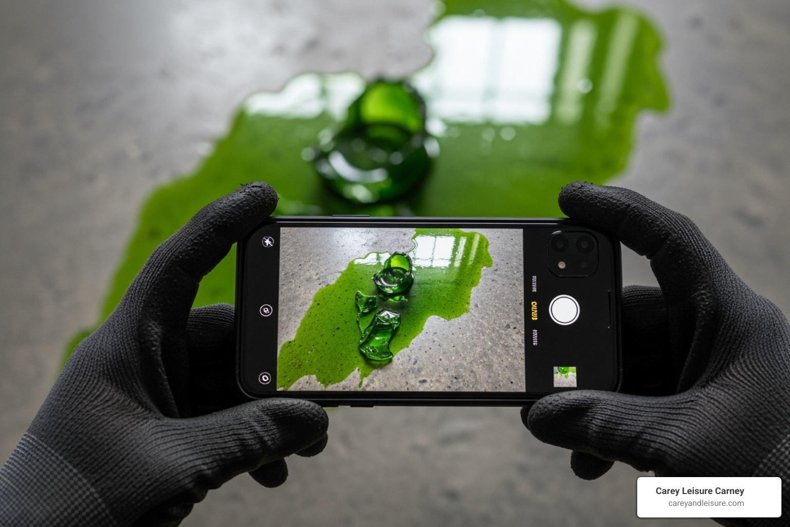person taking a photo of a hazardous spill with their smartphone - best attorney for slip and falls