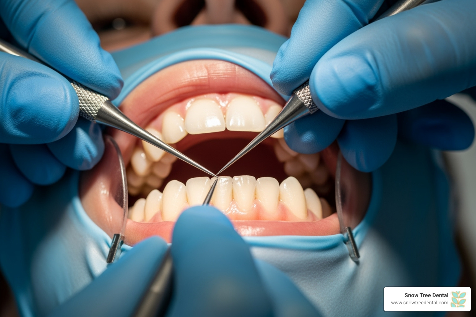 Dental professional performing a scaling and root planing procedure - bleeding gums treatment Dental professional performing a scaling and root planing procedure - bleeding gums treatment