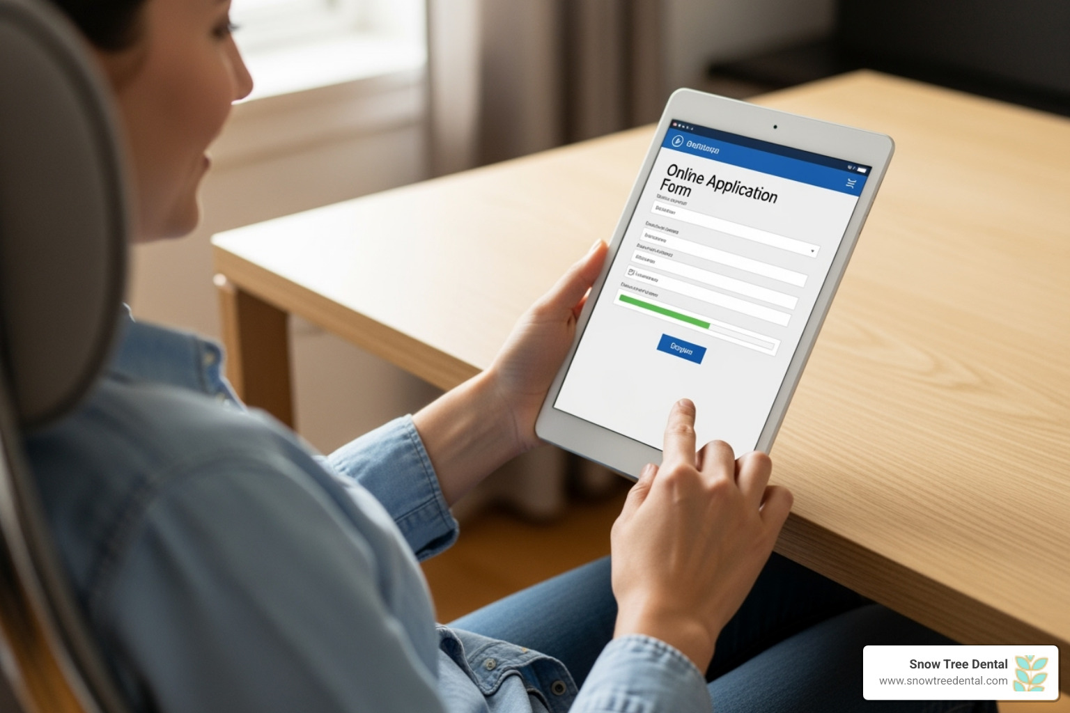 of someone easily applying for financing on a tablet - private dental care pay monthly of someone easily applying for financing on a tablet - private dental care pay monthly