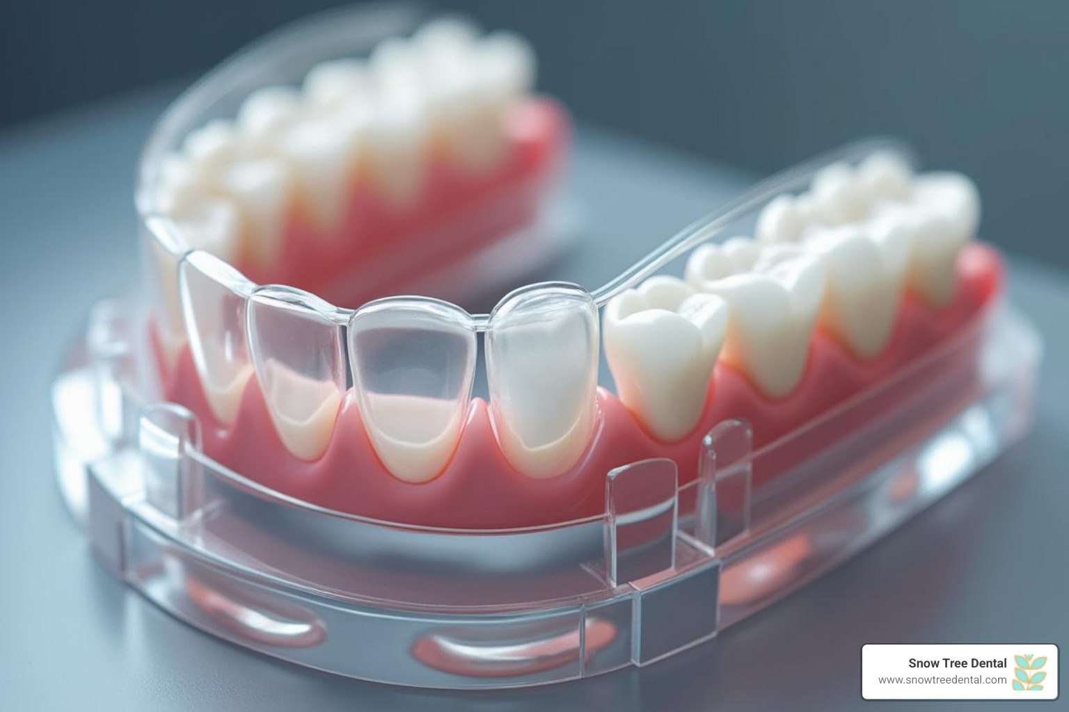 Night guard illustrating how it fits over teeth and creates a protective layer - night guard grinding