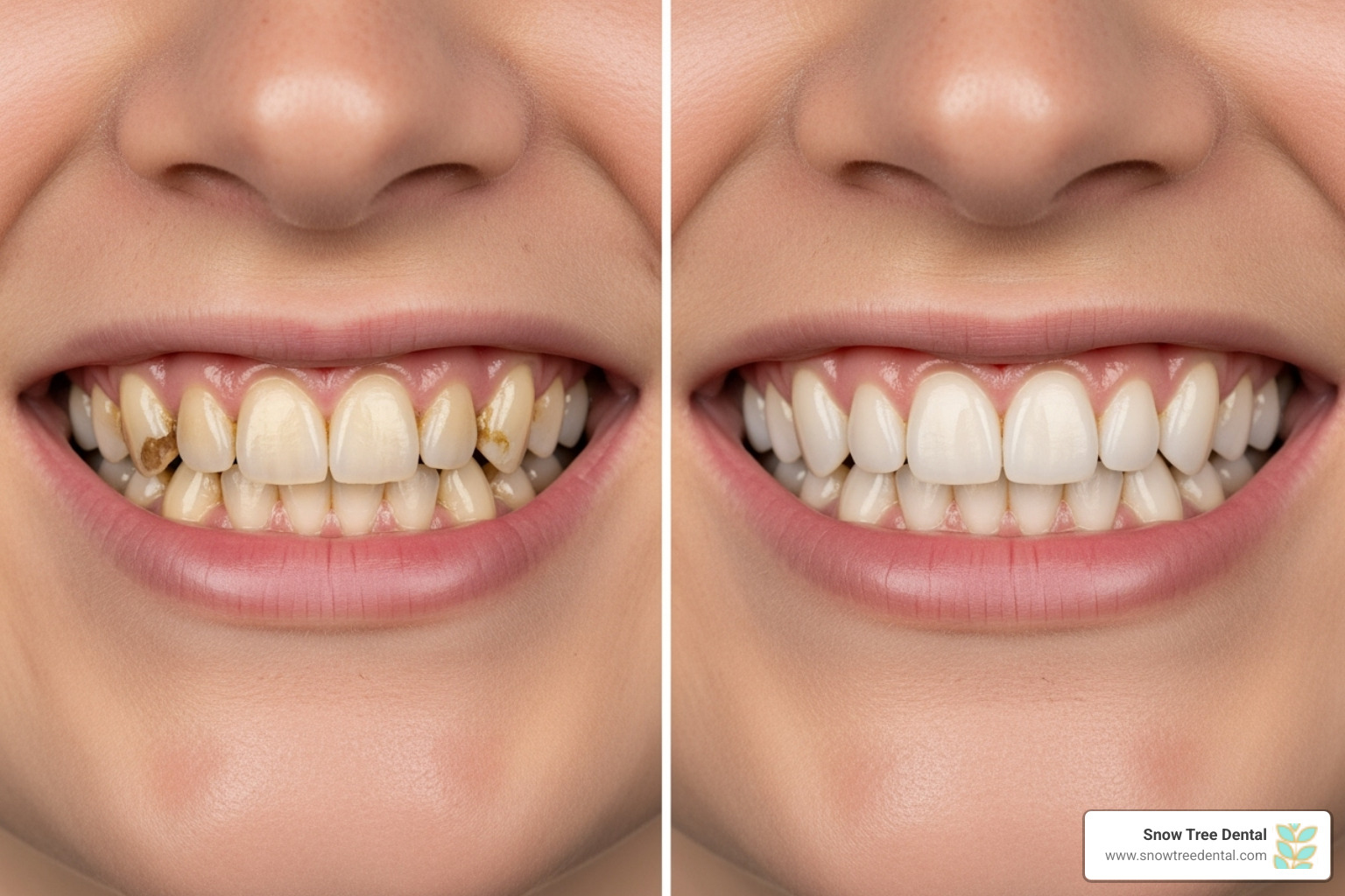 A striking before-and-after comparison of a full smile makeover, showcasing significant improvements in tooth alignment, color, and overall aesthetics - cosmetic dentists houston A striking before-and-after comparison of a full smile makeover, showcasing significant improvements in tooth alignment, color, and overall aesthetics - cosmetic dentists houston