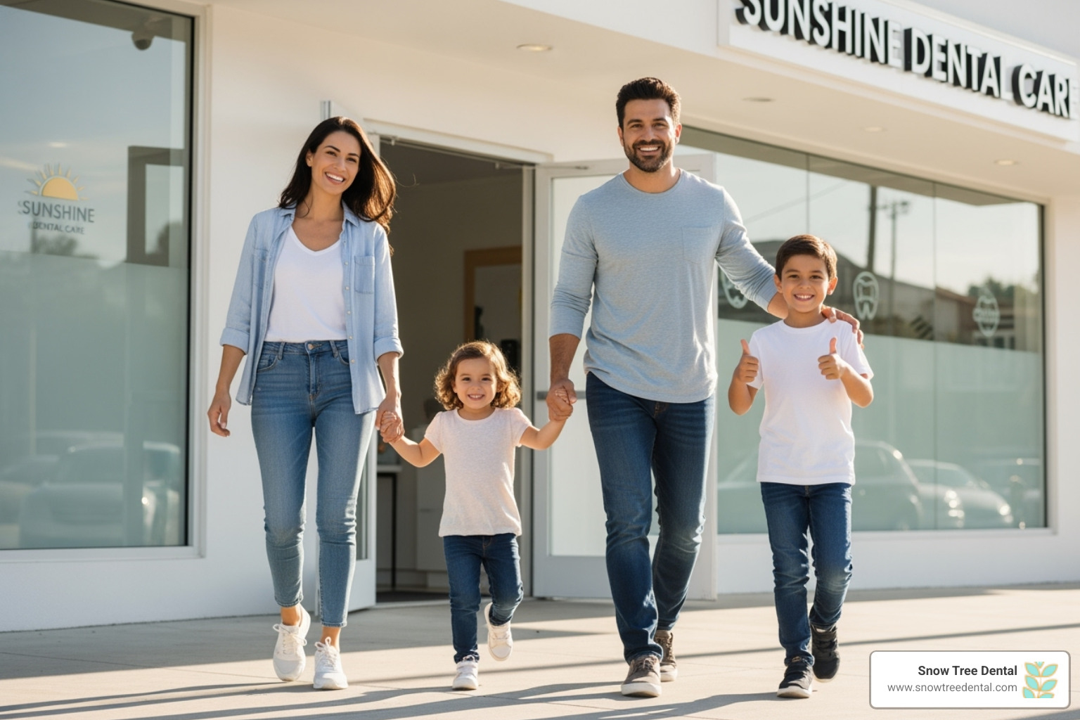 A happy family with healthy smiles after a dental visit - houston cosmetic and family dental A happy family with healthy smiles after a dental visit - houston cosmetic and family dental