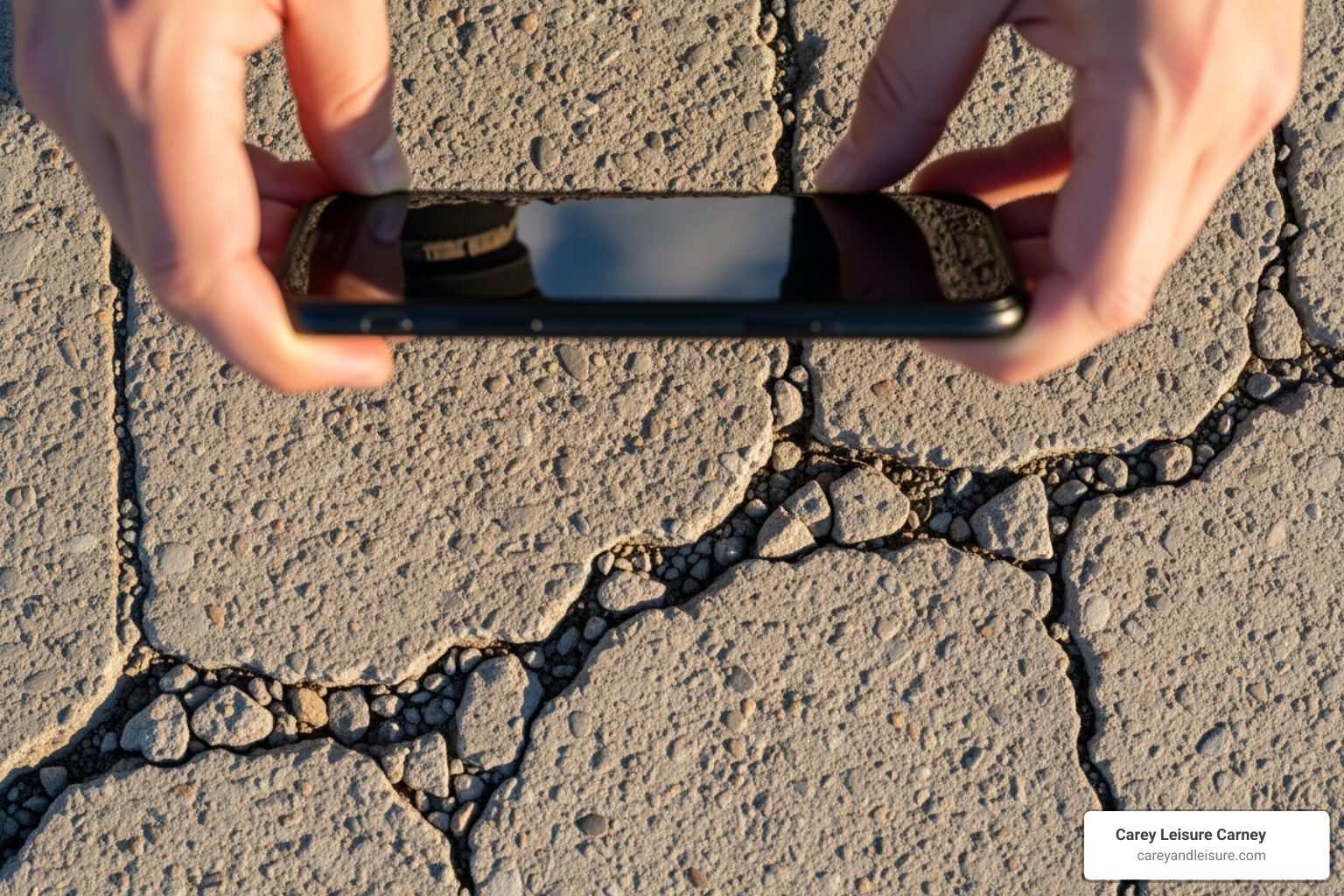 someone taking a photo of a cracked sidewalk with their phone - slip and fall lawyer someone taking a photo of a cracked sidewalk with their phone - slip and fall lawyer